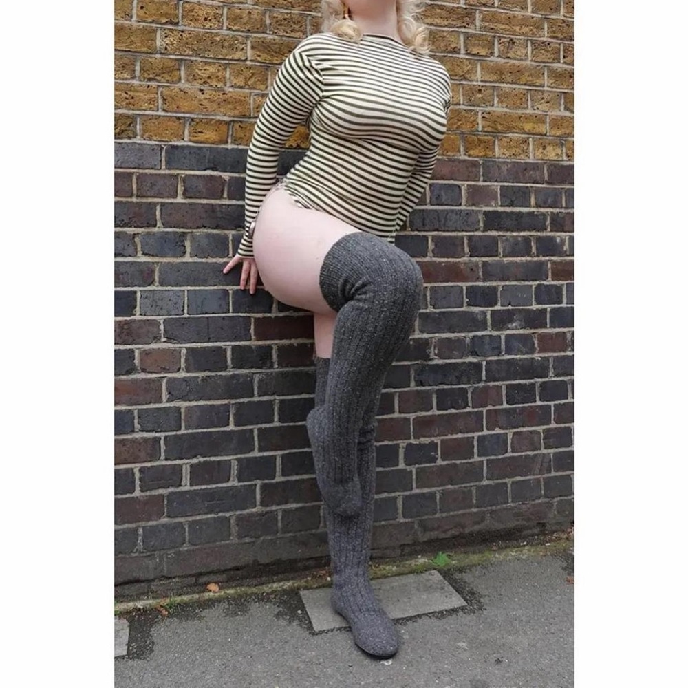 Jeffrey Campbell Gray Over the Knee Sweater Knit Boots